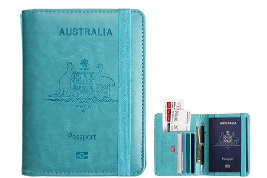 RFID Blocking Passport Wallet Water Resistant Travel Document Organizer -Acid Blue
