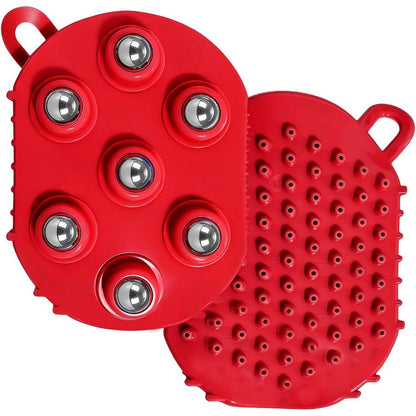 2Pcs Roller Ball Massager Glove Lymphatic Massage Fascia Muscle Release for Back-Red
