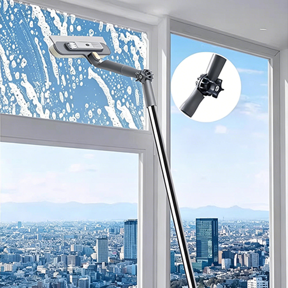 Telescopic Window Cleaner Tool with Squeegee and Scrubber-White