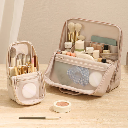 2 Pack Portable PU Leather Standing Makeup Organizer Bag Makeup Brush Pouch