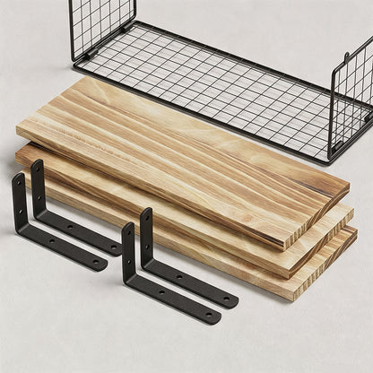 3 Piece Engineered Wood Wall Shelves with Storage Basket - Khaki