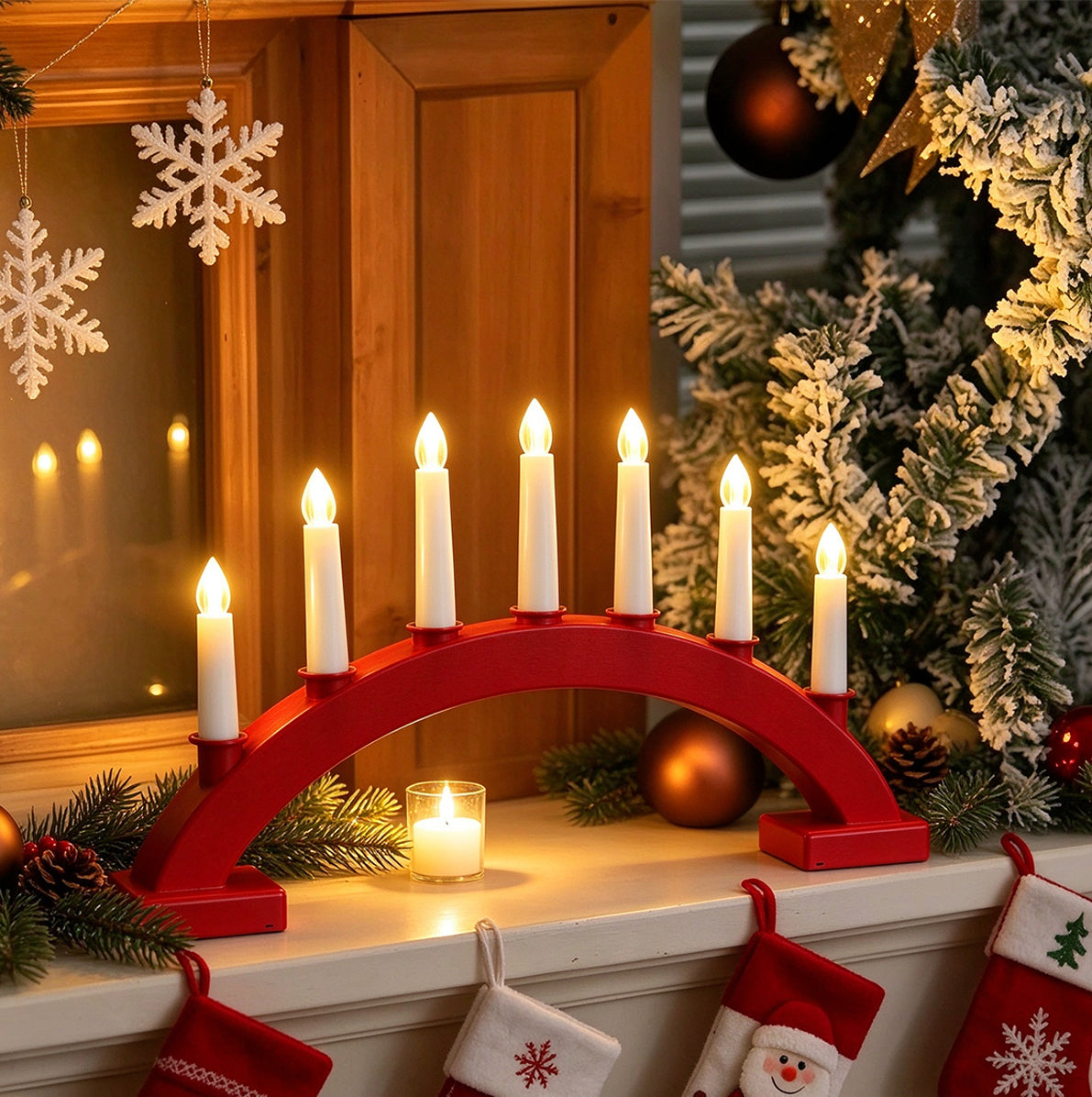 LED Christmas Flameless Taper Candle Decoration Light Holder - Red