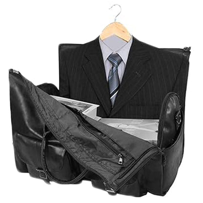 Foldable Carry on Duffel Bag PU Leather Overnight Luggage Bag With Shoes Compartment-Black