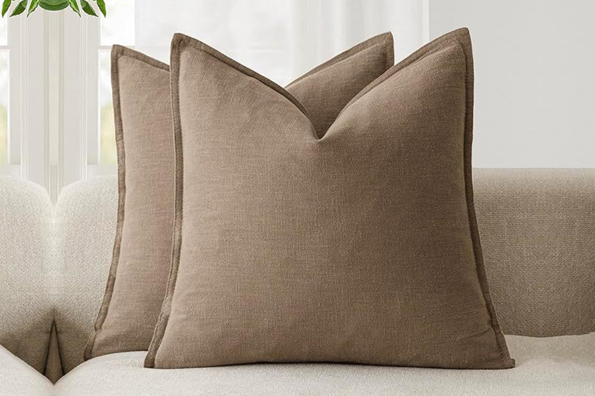 2Pcs Linen Plain Solid Colour Cushion Cover Decorative Pillow Case-Coffee