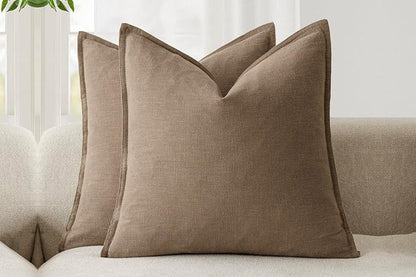 2Pcs Linen Plain Solid Colour Cushion Cover Decorative Pillow Case-Coffee
