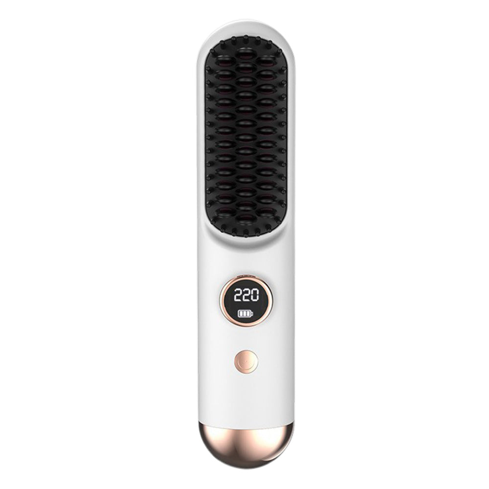 Cordless LCD Hair Straightening Brush 2-in-1 Portable Styling Tool for Travel-White
