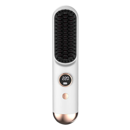 Cordless LCD Hair Straightening Brush 2-in-1 Portable Styling Tool for Travel-White