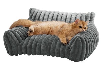 Cat Couch Bed Fluffy Pet Sofa with Removable Washable Cover Non-Slip Bottom -Dark Grey