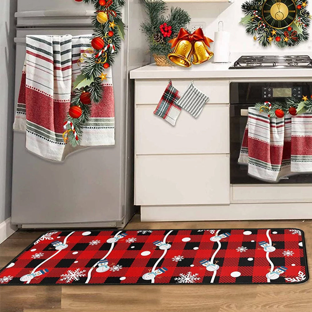 2Pcs Set Christmas Floor Mats Non-Slip Kitchen Mats Xmas Doormats Style 3