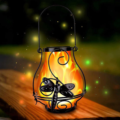 Waterproof LED Flame Lights Metal Solar Lantern Outdoor Hanging Lanterns -Dragonfly Flame Lamp