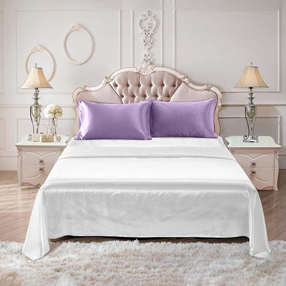 Simulated Silk Standard Pillow Case with Sleeping Bonnet Hair Scrunchy for Hair and Skin Protection Purple