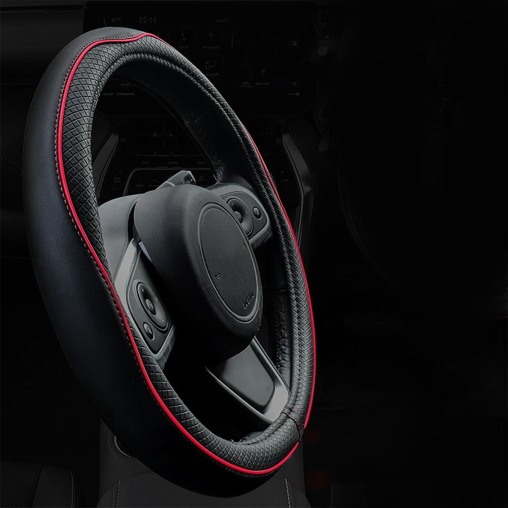 Breathable Microfiber Leather Steering Wheel Cover-Black and Red
