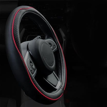 Breathable Microfiber Leather Steering Wheel Cover-Black and Red