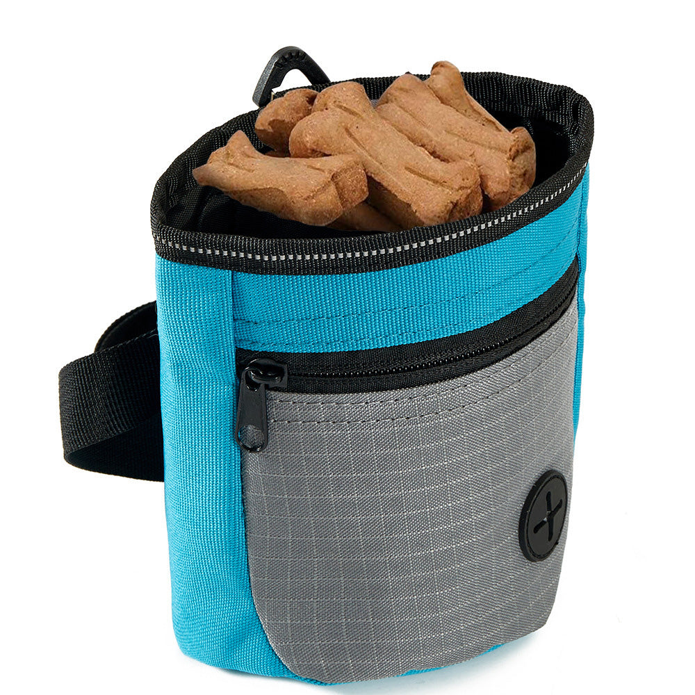 Hands-Free Dog Treat Pouch with Auto-Snap Closure Pet Snack Bag for Training Walking Blue