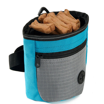 Hands-Free Dog Treat Pouch with Auto-Snap Closure Pet Snack Bag for Training Walking Blue