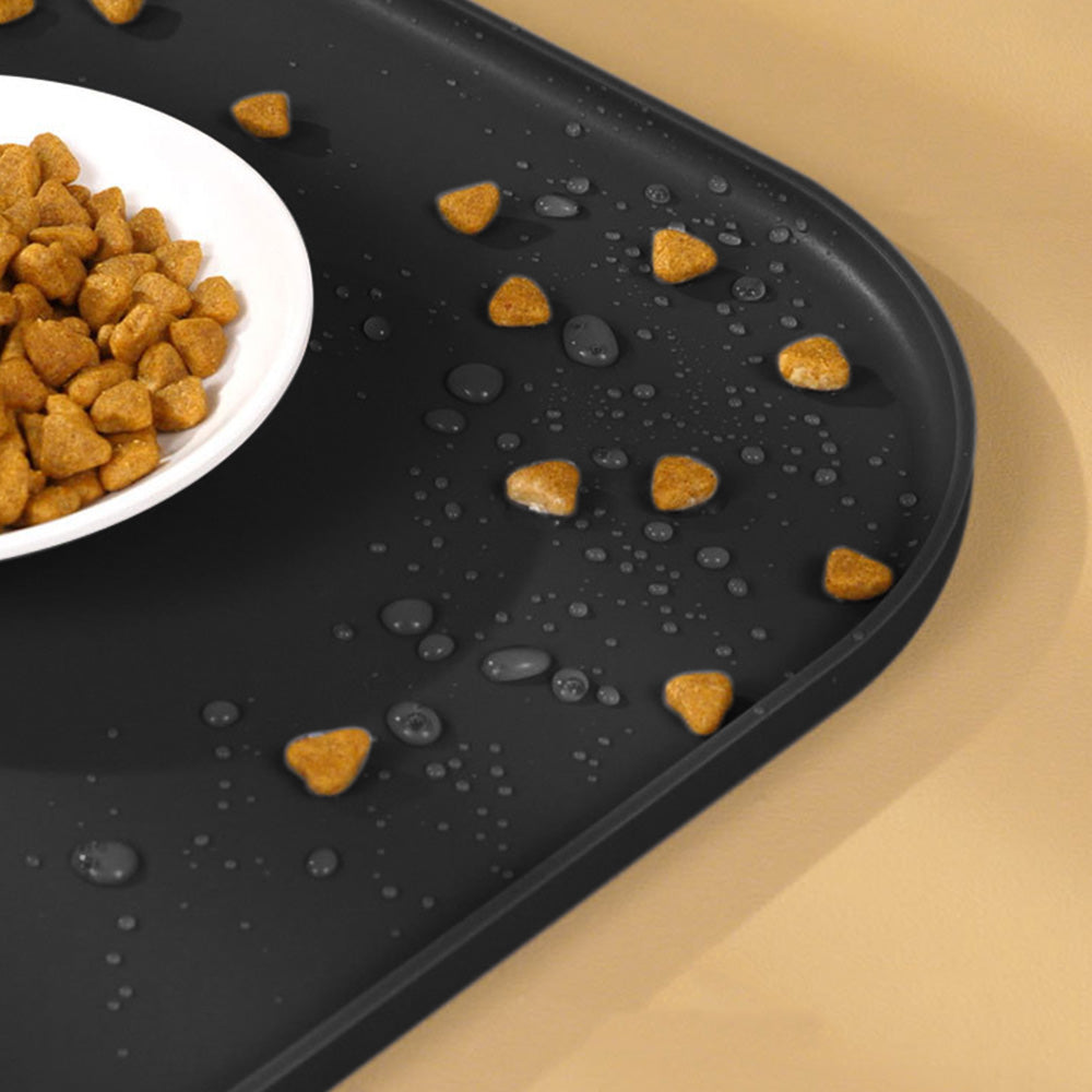 Silicone Pet Feeding Mat Raised Edge Anti-Spill Washable Non-Slip Placemat-Black