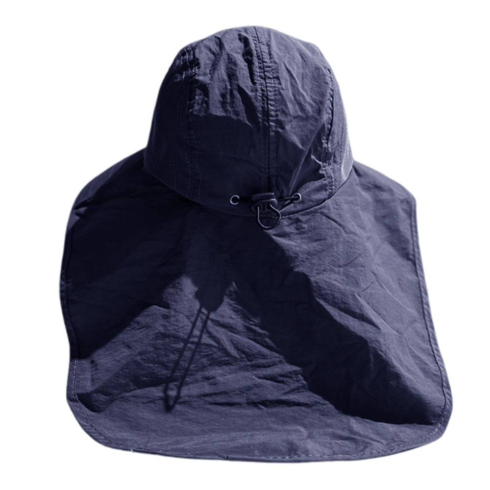 Unisex Wide Brim Sun Hat with Neck Flap UV Protection Fishing Cap for Outdoor Hiking Navy Blue