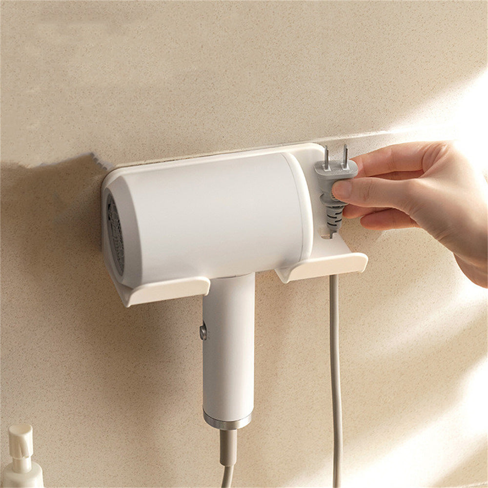 2PCS Wall Mounted Hair Dryer Holder with Cord Organizer Adhesive Blow Dryer Rack White