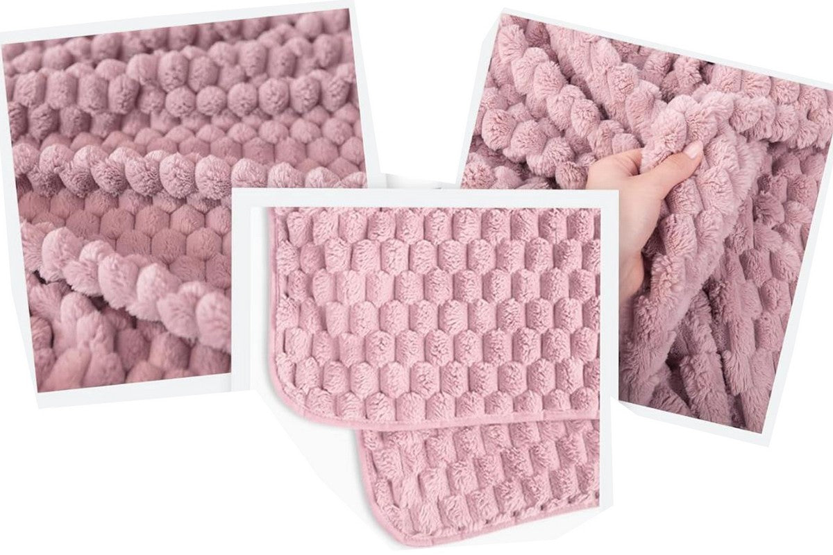 2 in 1 Jacquard Travel Pillow and Blanket Set Packable Travel Blanket for Airplane Car -Pink