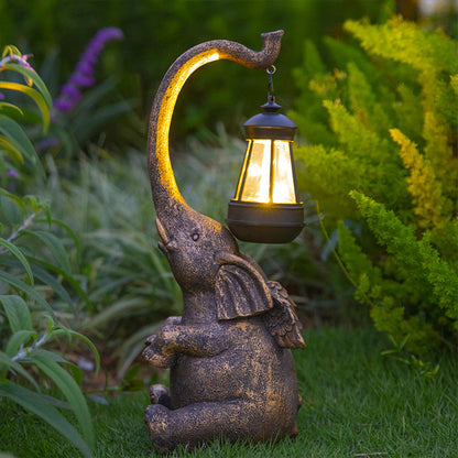 Solar Powered Elephant Statue Lamp Garden LED Lights -Brown