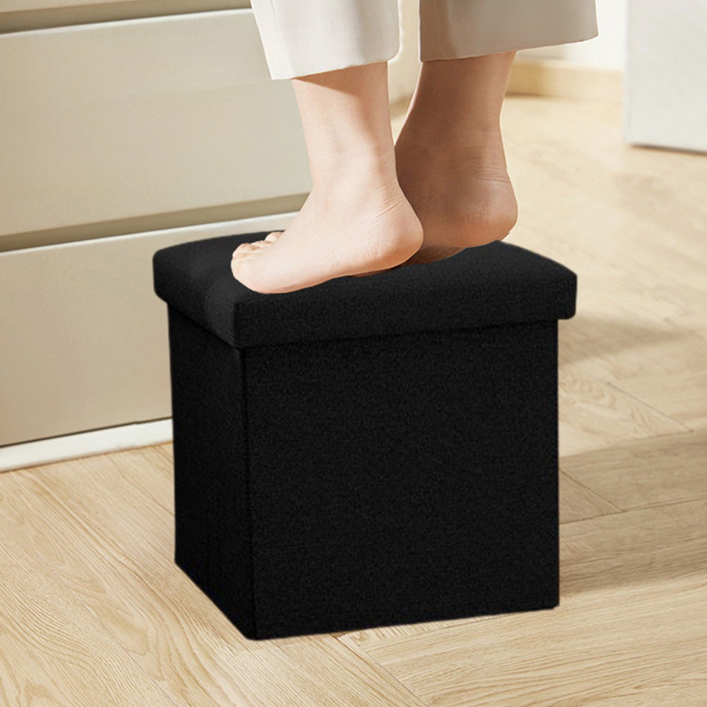 Foldable Storage Ottoman Shoe Bench with Thick Foam Lid - Black
