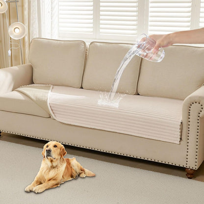 Waterproof Couch Cover for Dogs Washable Faux Fur Pet Couch Covers for Sofa-Beige