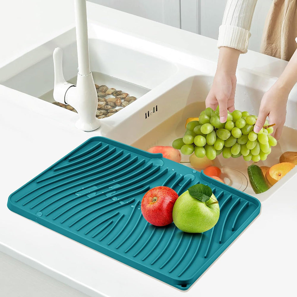 Silicone Dish Drying Mat for Kitchen Counter Non-Slip Drain Pad Green