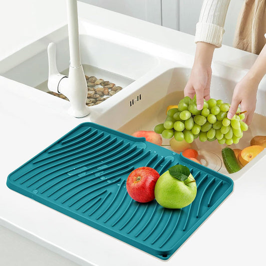 Silicone Dish Drying Mat for Kitchen Counter Non-Slip Drain Pad Green