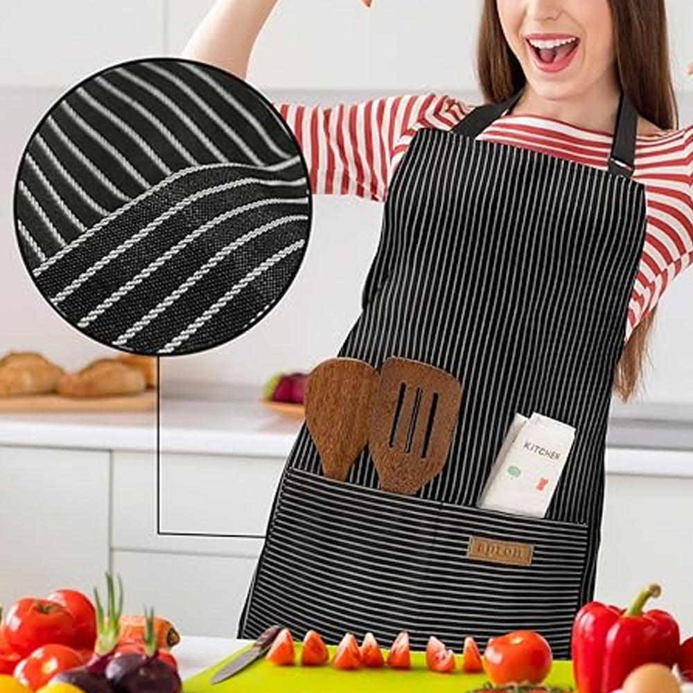 Adjustable Kitchen Cooking Apron with 2 Pockets Cooking Bib Apron for Men Women Black
