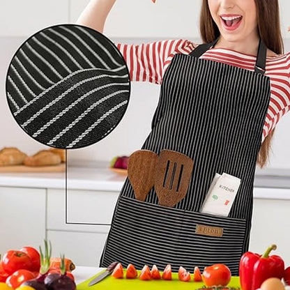 Adjustable Kitchen Cooking Apron with 2 Pockets Cooking Bib Apron for Men Women Black