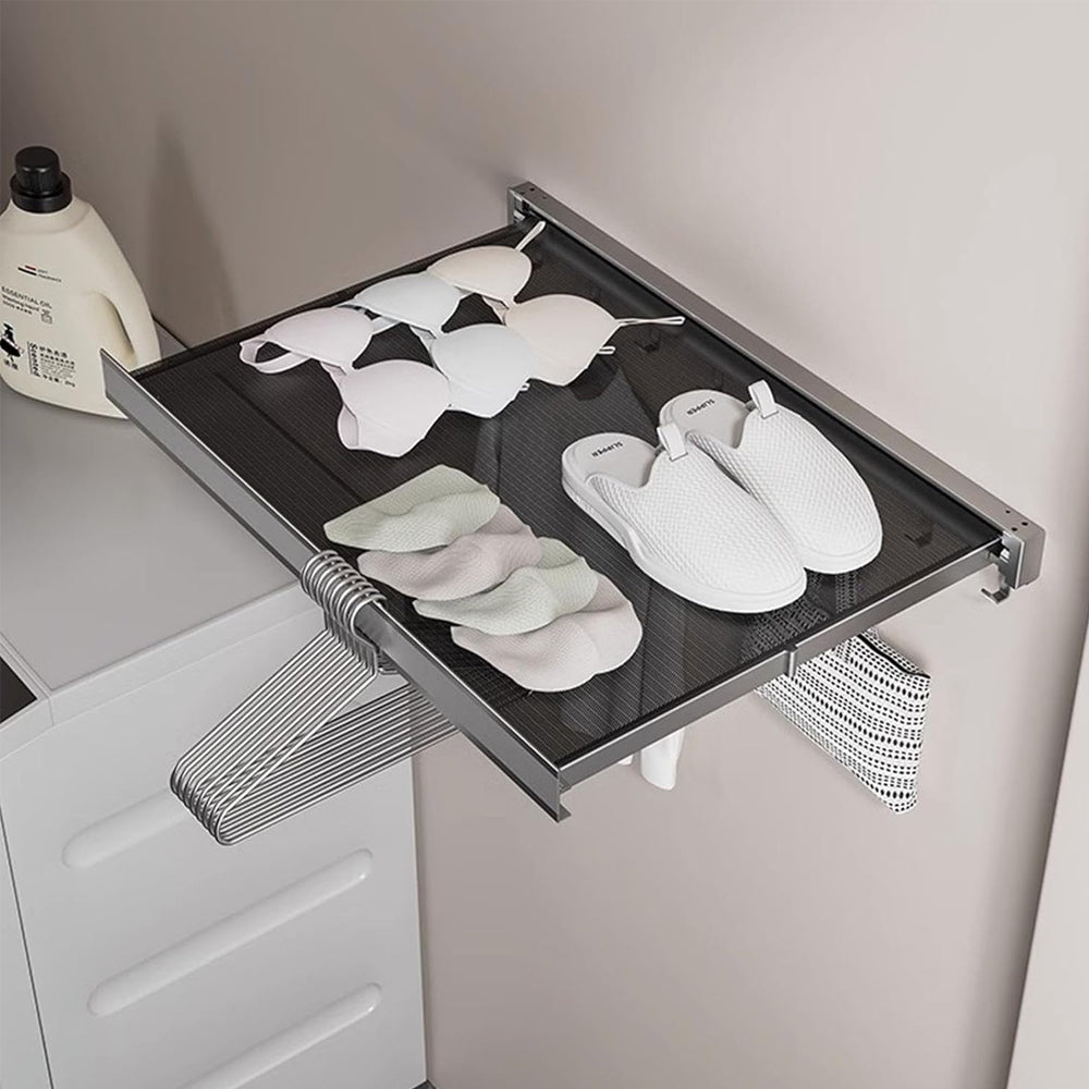 Retractable Pull Out Laundry Rack Wall Mount Space Saving Drying Rack for Bathroom Laundry Room Gray