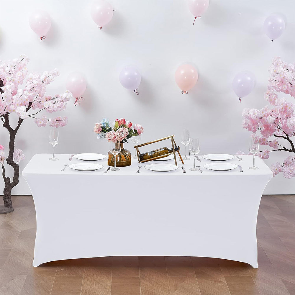 Rectangular Spandex Stretch Tablecloth for Wedding Party White
