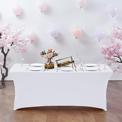 Rectangular Spandex Stretch Tablecloth for Wedding Party White