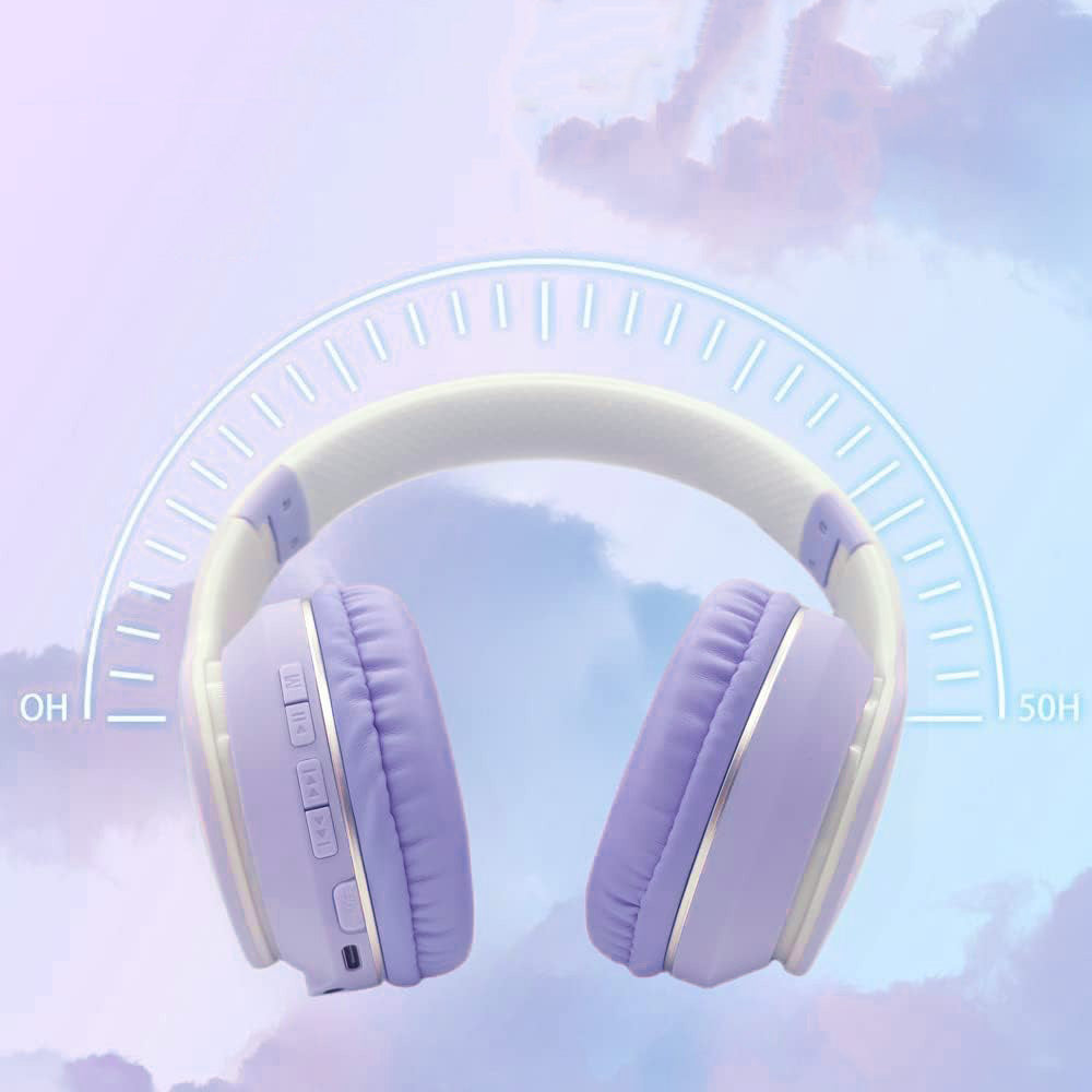 Foldable Kids Wireless Headphones Over Ear Bluetooth Headset with Mic Function Purple