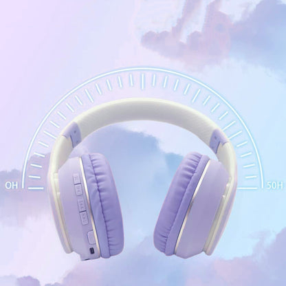 Foldable Kids Wireless Headphones Over Ear Bluetooth Headset with Mic Function Purple