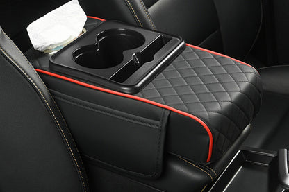 Car Armrest Cushion Organizer with Cup Holder Center Console Booster Pad-Red