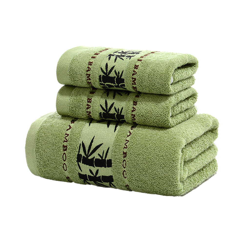Set of 3Pcs Quick Absorbent Towels Soft Bamboo Fiber Home Bath Towel Washcloth Hand Towels Green