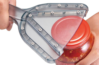 Kitchen Can Opener Dual-Layer Adjustable Jar Opener Bottle Opener for Various Lids -Gray