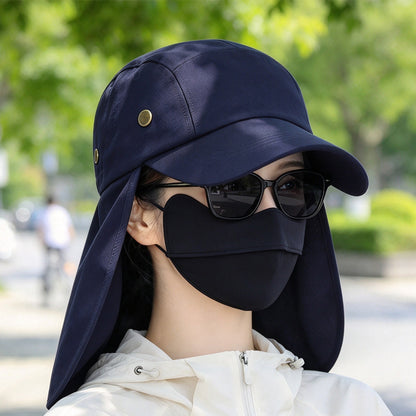 Outdoor Sun Shade Hat with Neck Flap Baseball Cap for Men Women Blue