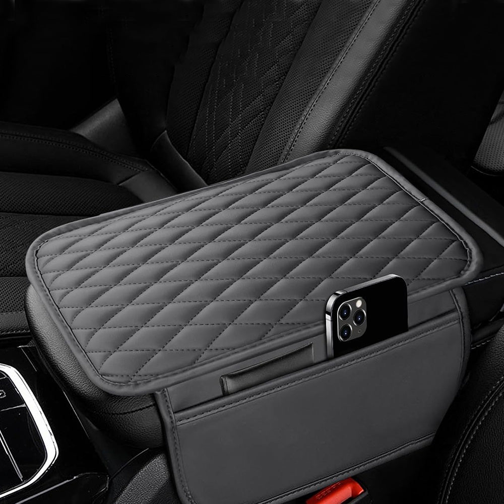 PU Leather Car Center Console Cover with 2 Storage Pocket Car Arm Rest Cover Car Interior Accessories Grey