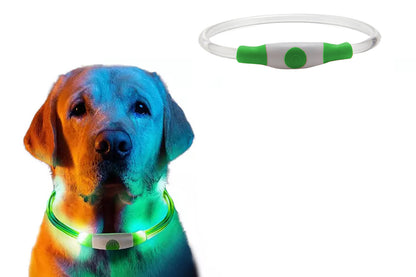 LED Light Up Pet Dog Collars USB Rechargeable Pet Collar Adjustable Size Pet Collar-Green