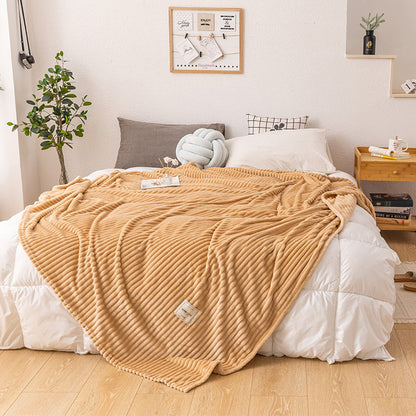 Solid Soft Stripe Pattern Throw Blanket Nap Blanket Sofa Bedding Blanket for All Season Khaki