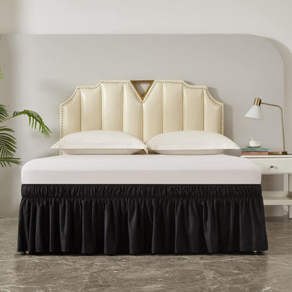 Wrap Around Bed Skirts Dust Ruffles Bed Skirt with Adjustable Elastic Belt Black
