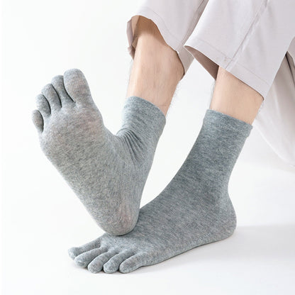 5 Piece Mens Breathable Five Toe Socks - Light Grey