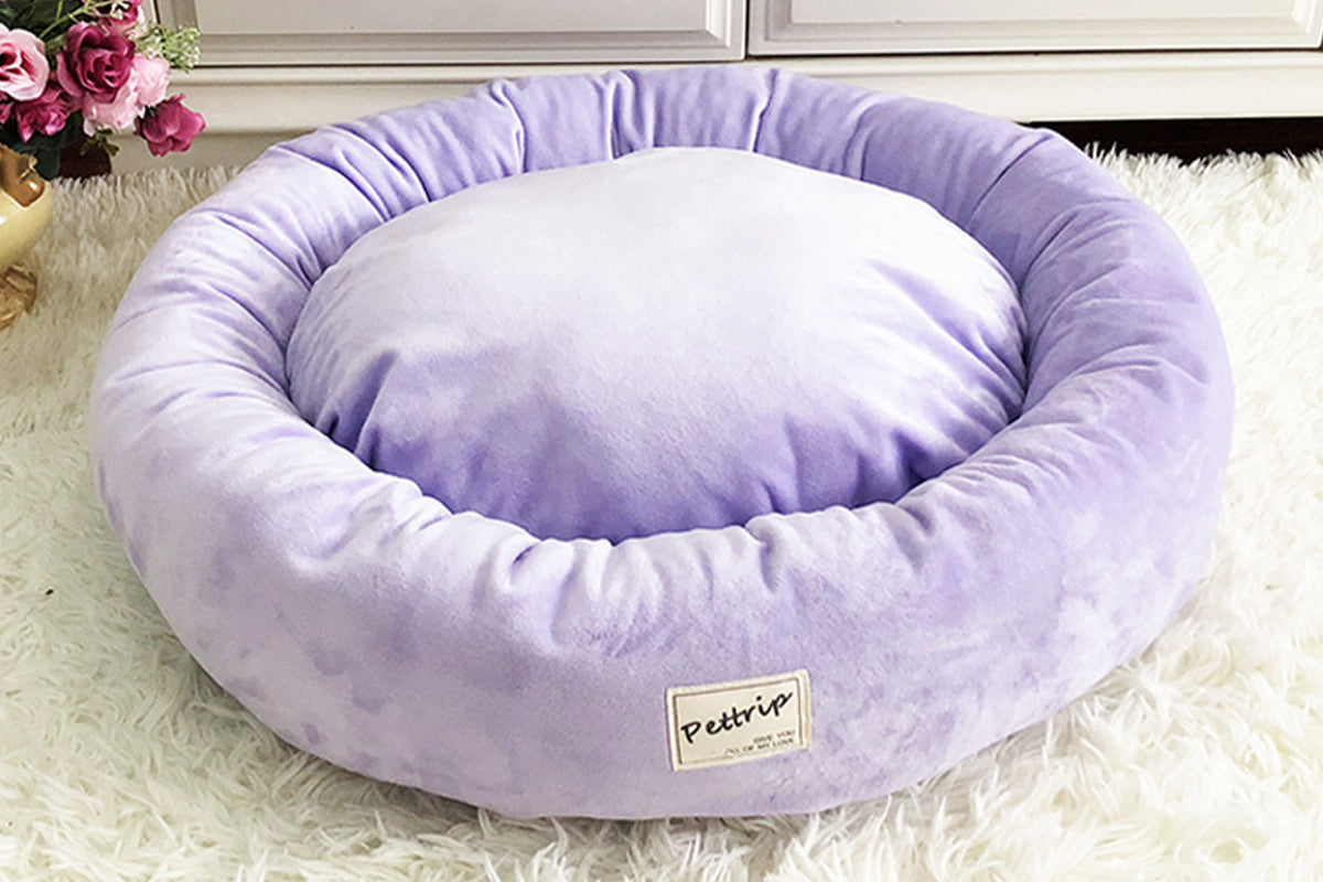 Small Calming Dog Bed for Dogs Puppy Round Washable Pet Donut Bed For Cat-Purple