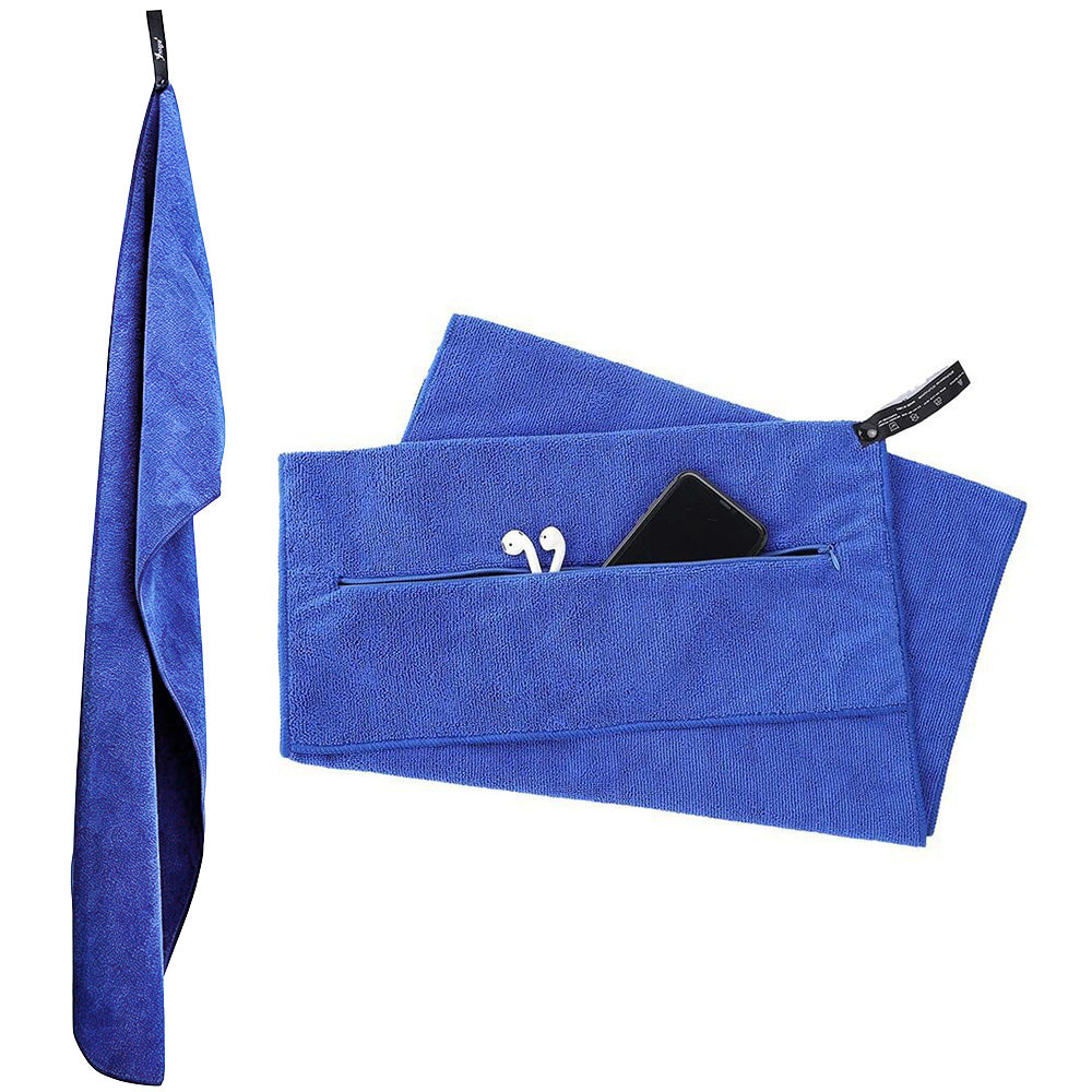 120x50cm Quick Dry Microfibre Gym Towel with Pocket - Blue
