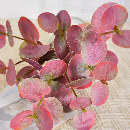Realistic Artificial Eucalyptus Plant 3-Branch Faux Water Decorative Leaves-red