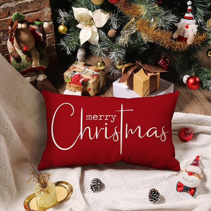 Merry Christmas Throw Pillowcase Rectangle Lumbar Cushion Cover for Winter Holidays Style 2