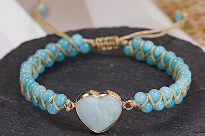 Handmade Natural Stone Beaded Bracelet Adjustable Woven Bangle for Jewelry-Sky