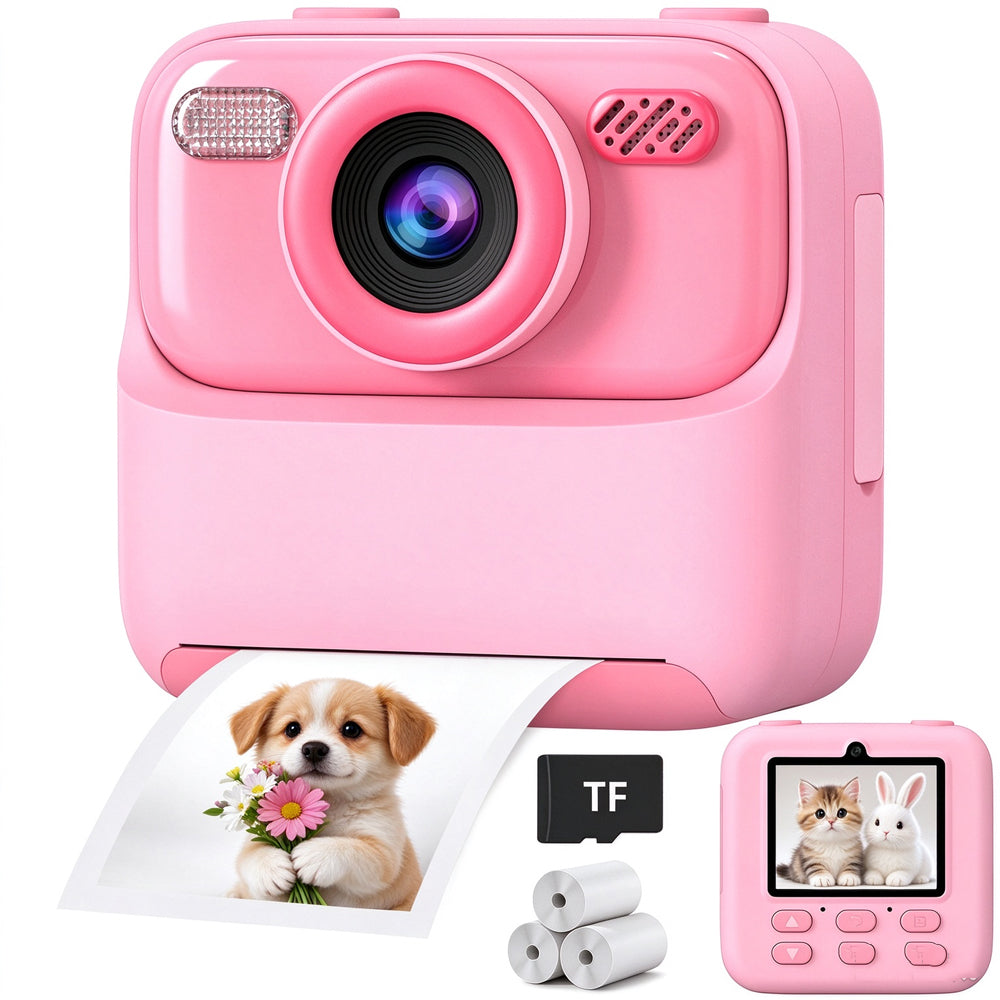 Instant Print Camera for Little Ones Dual Lens Digital Camera with 32G Card - Pink